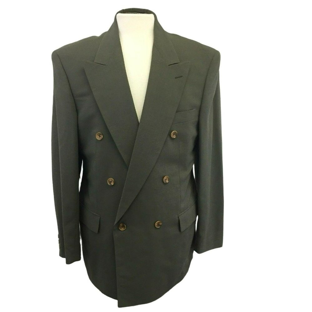 VTG Paul Rodon Suit Jacket Blazer Sports Coat Mens Double Breasted 39R Olive Gre